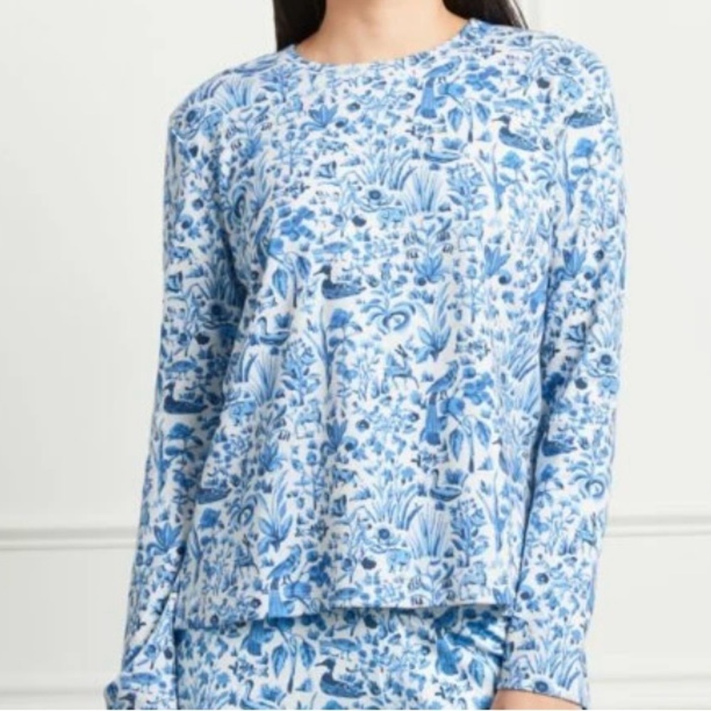 Hill House The Ivy Sleep Tee Sherwood Forest Organic Cotton Blue White Sz XS NEW